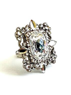 Statement Crystal Halo Cocktail Ring Size 8+ Vintage Glam Couture Sparkle